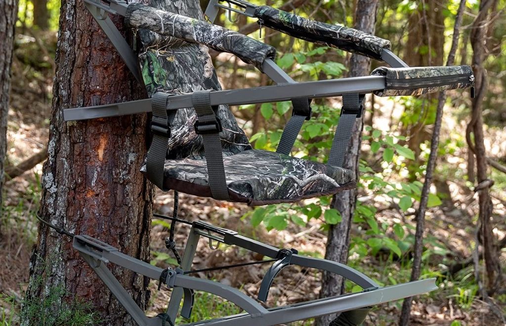 Summit goliath hang-on stand with a tree is fully setup