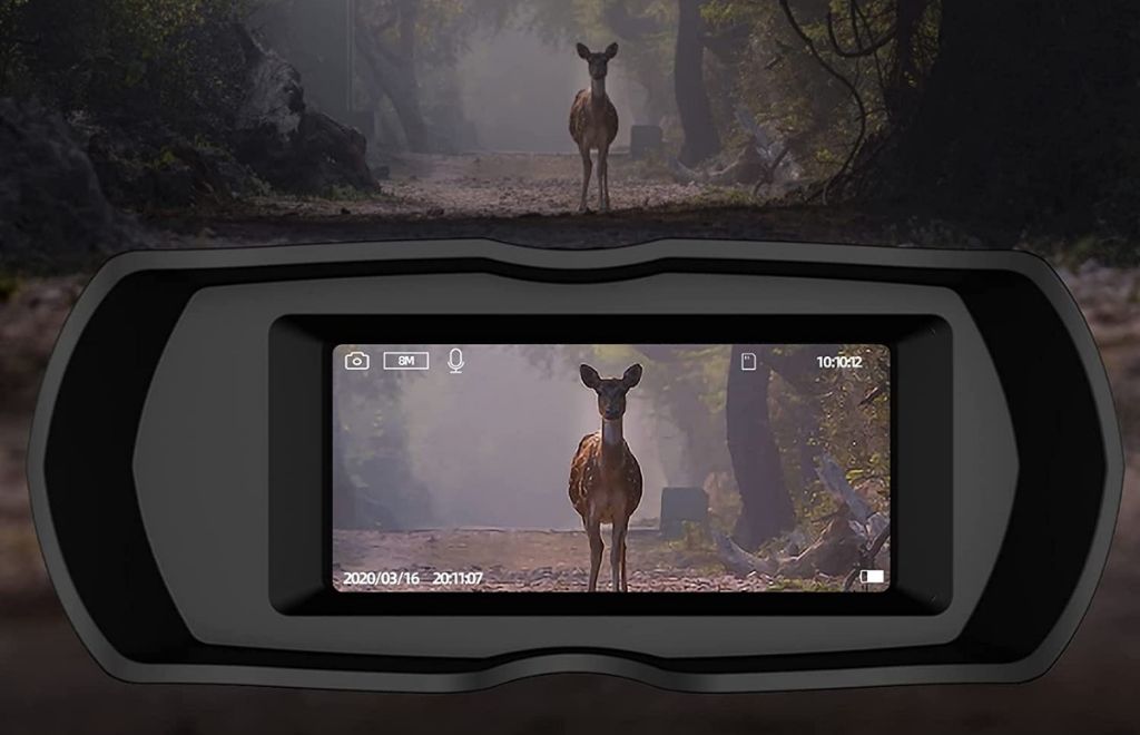 A deer is being monitored with a thermal monocular night vision device